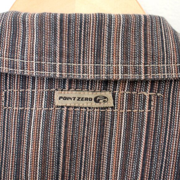 Vintage POINT ZERO Jacket Brown Grey Striped Stretch Cotton Blend Pockets Size S - Picture 11 of 11